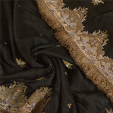 Load image into Gallery viewer, Sanskriti Vintage Black Dupatta Pure Satin Silk Hand Embroidered Zari Stole
