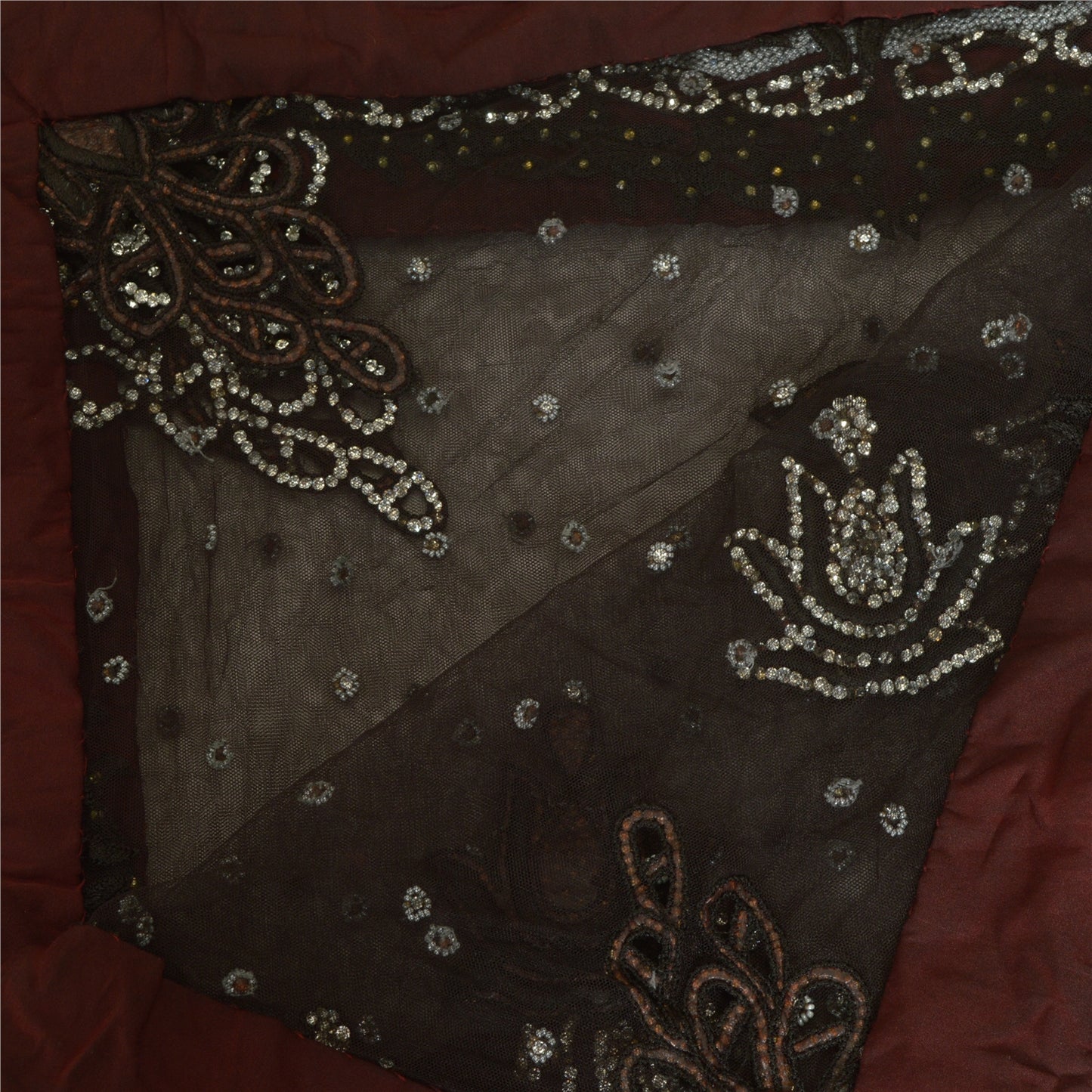 Sanskriti Vintage Black Long Dupatta Stole Net Mesh Veil Hand Beaded Scarves