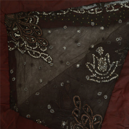 Sanskriti Vintage Black Long Dupatta Stole Net Mesh Veil Hand Beaded Scarves