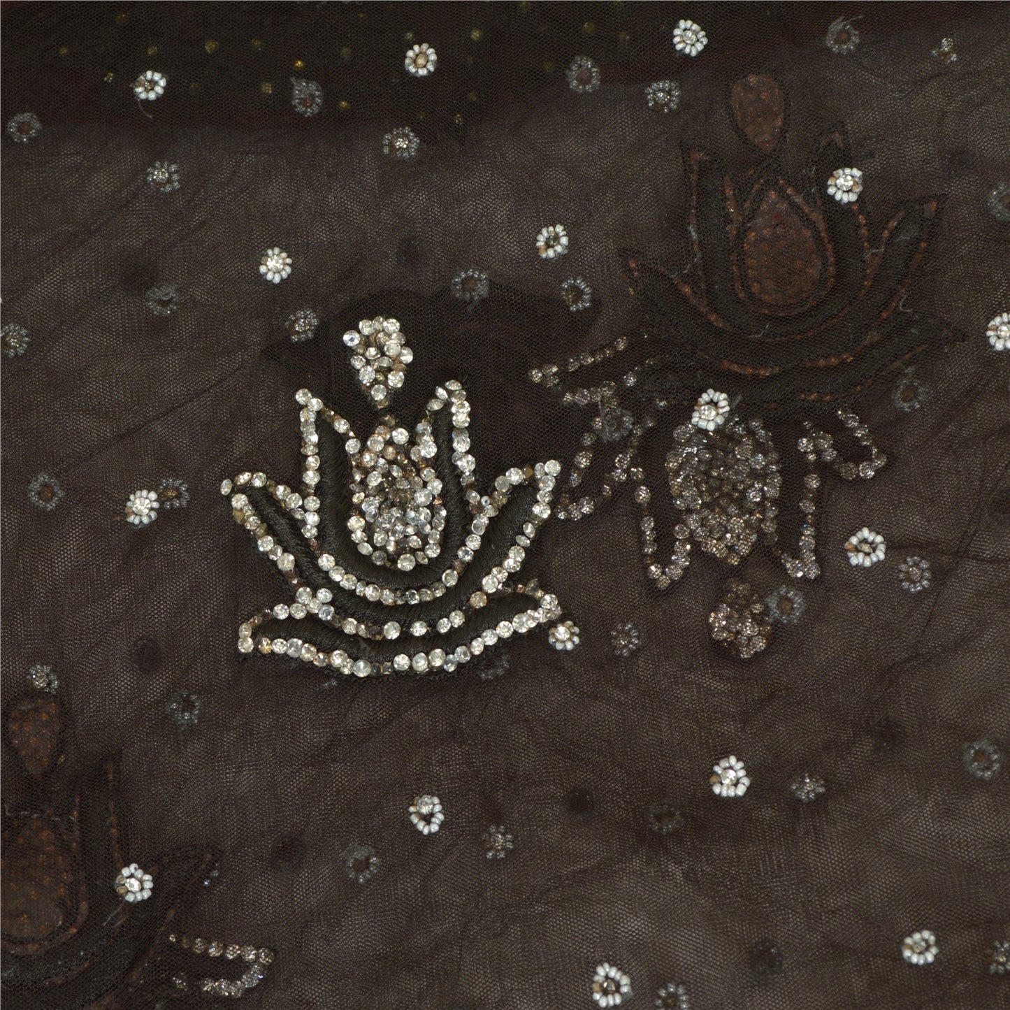 Sanskriti Vintage Black Long Dupatta Stole Net Mesh Veil Hand Beaded Scarves