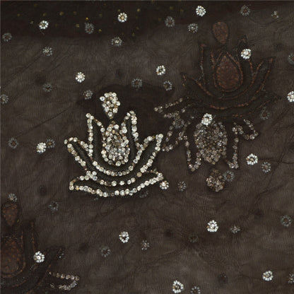 Sanskriti Vintage Black Long Dupatta Stole Net Mesh Veil Hand Beaded Scarves