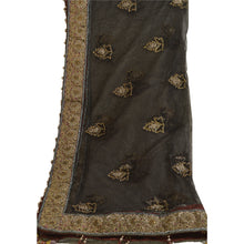 Load image into Gallery viewer, Sanskriti Vintage Long Dupatta Net Mesh Black Hand Beaded Zardozi Wrap Stole
