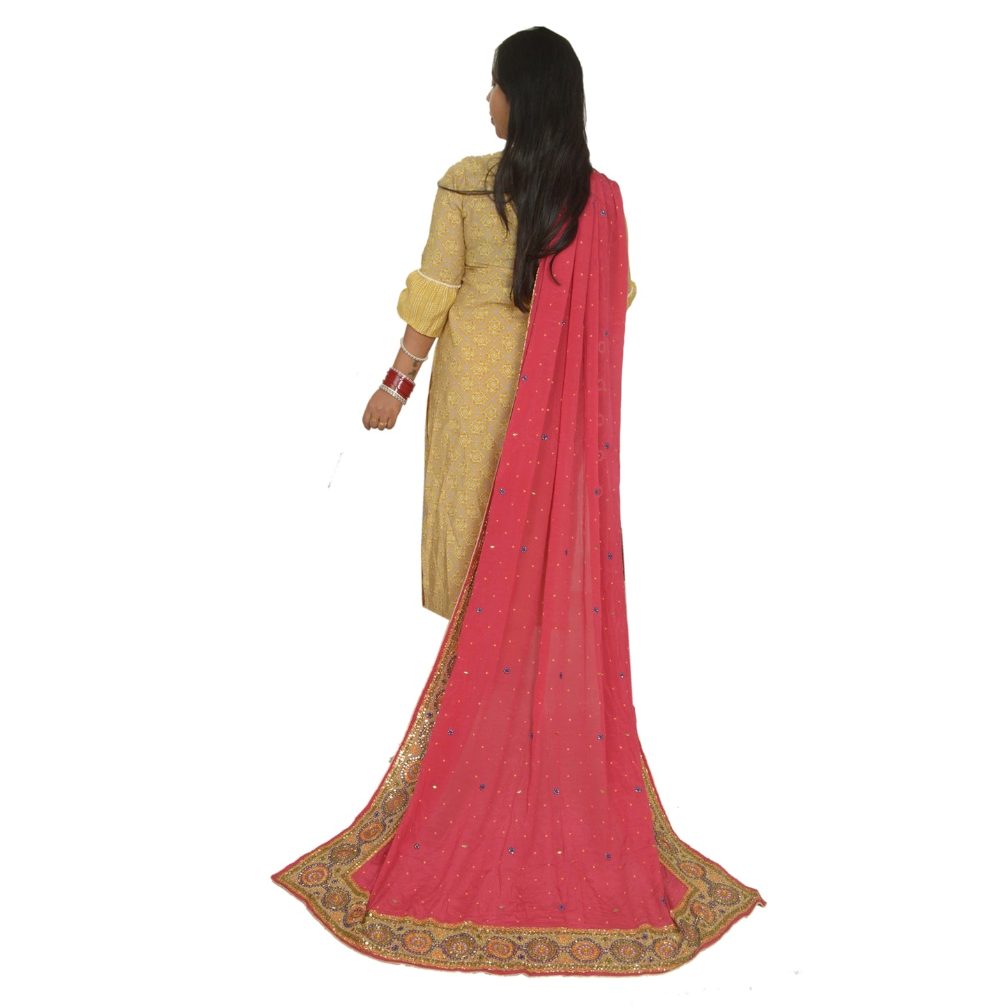 Sanskriti Vintage Long Dupatta Stole Pure Silk Pink Hand Beaded Wrap Scarves