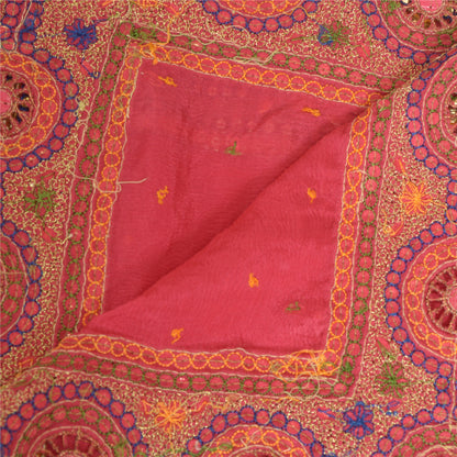Sanskriti Vintage Long Dupatta Stole Pure Silk Pink Hand Beaded Wrap Scarves