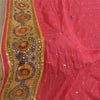 Sanskriti Vintage Long Dupatta Stole Pure Silk Pink Hand Beaded Wrap Scarves