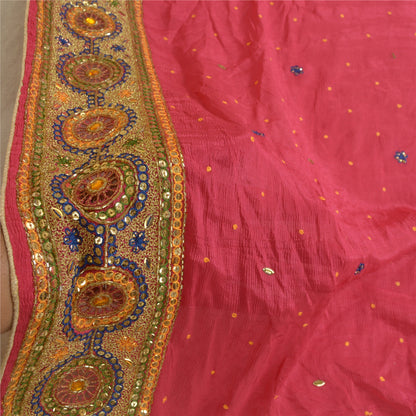 Sanskriti Vintage Long Dupatta Stole Pure Silk Pink Hand Beaded Wrap Scarves