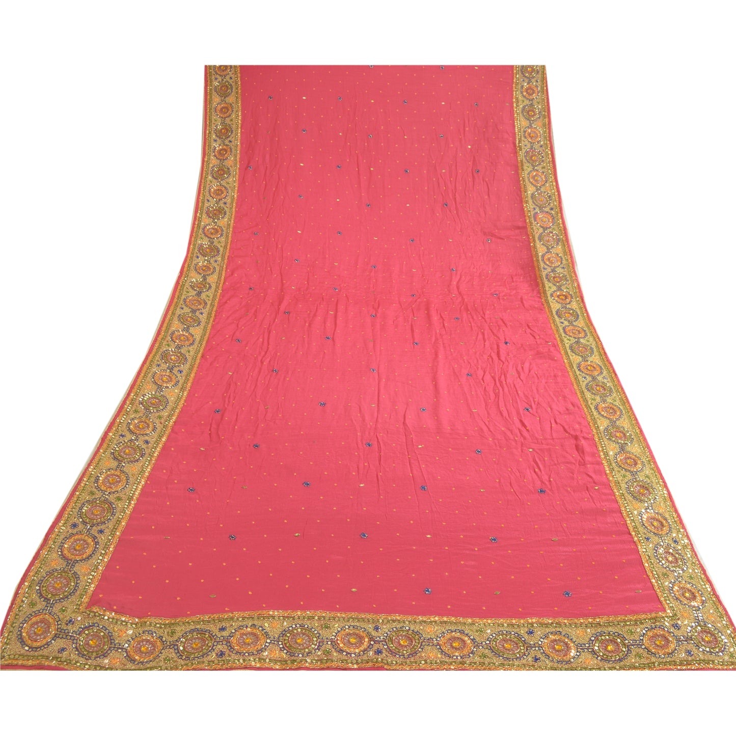 Sanskriti Vintage Long Dupatta Stole Pure Silk Pink Hand Beaded Wrap Scarves