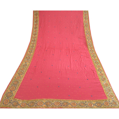 Sanskriti Vintage Long Dupatta Stole Pure Silk Pink Hand Beaded Wrap Scarves
