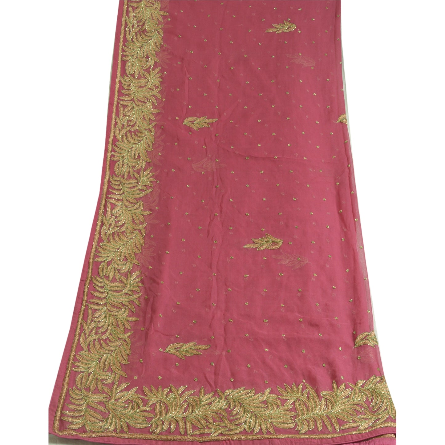 Sanskriti Vintage Long Pink Dupatta/Stole Pure Georgette Silk Hand Beaded Veil