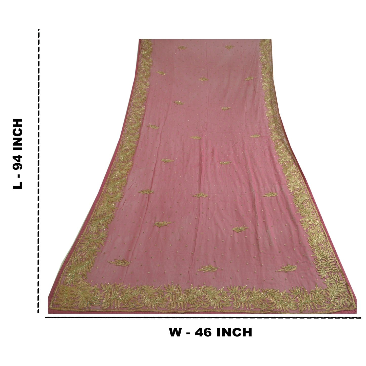 Sanskriti Vintage Long Pink Dupatta/Stole Pure Georgette Silk Hand Beaded Veil