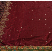 Load image into Gallery viewer, Vintage Saree Satin Silk Lehenga Sari Hand Beaded Pre Stitched Maroon Rhinestone
