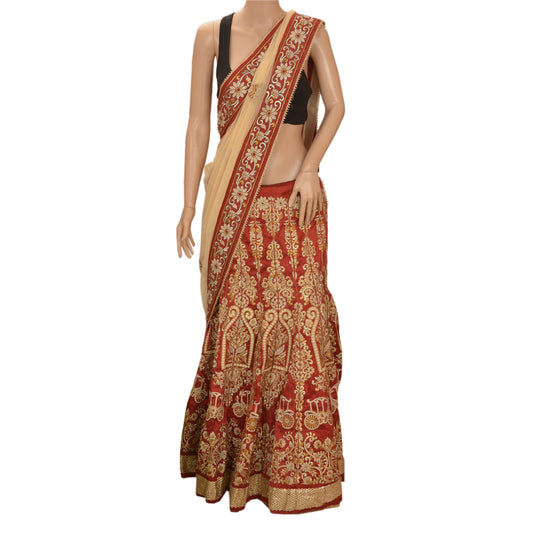 Sanskriti Vintage Heavy Saree Net Embroidered Lehenga Sari With Blouse Piece