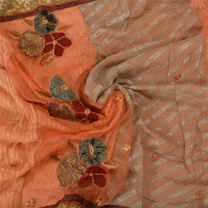 Sanskriti Vintage Peach Heavy Sarees Blend Georgette Embroidered Sari Sustainable Fabric
