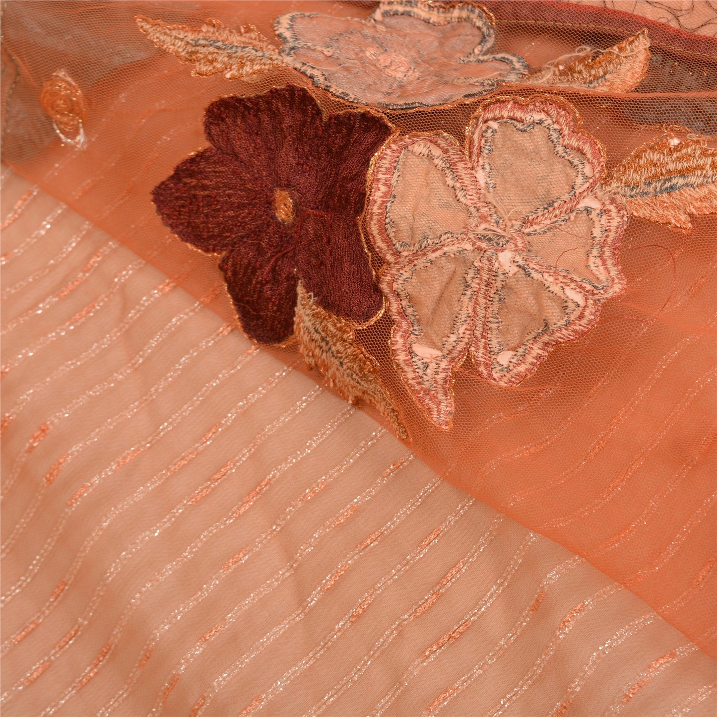 Sanskriti Vintage Peach Heavy Sarees Blend Georgette Embroidered Sari Sustainable Fabric