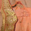 Sanskriti Vintage Peach Heavy Sarees Blend Georgette Embroidered Sari Sustainable Fabric