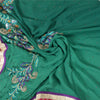Sanskriti Vintage Green Heavy Sarees Blend Georgette Sari Hand Beaded Sustainable Fabric