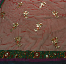 Load image into Gallery viewer, Vintage Indian Saree Net Mesh Embroidered Craft Fabric Sari Maroon Sequins Work
