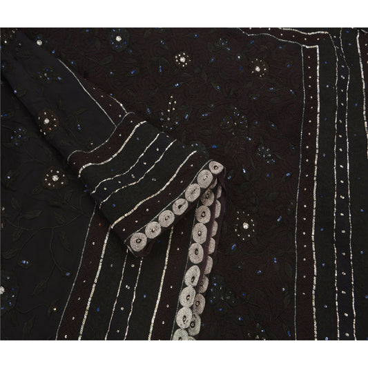 Sanskriti Vintage Hand Beaded Heavy Saree 100% Pure Georgette Silk Kantha Sari