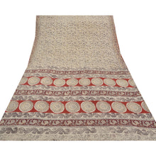 Load image into Gallery viewer, Kalamkari Block Print Heavy Saree 100% Pure Cotton Cream Sari
