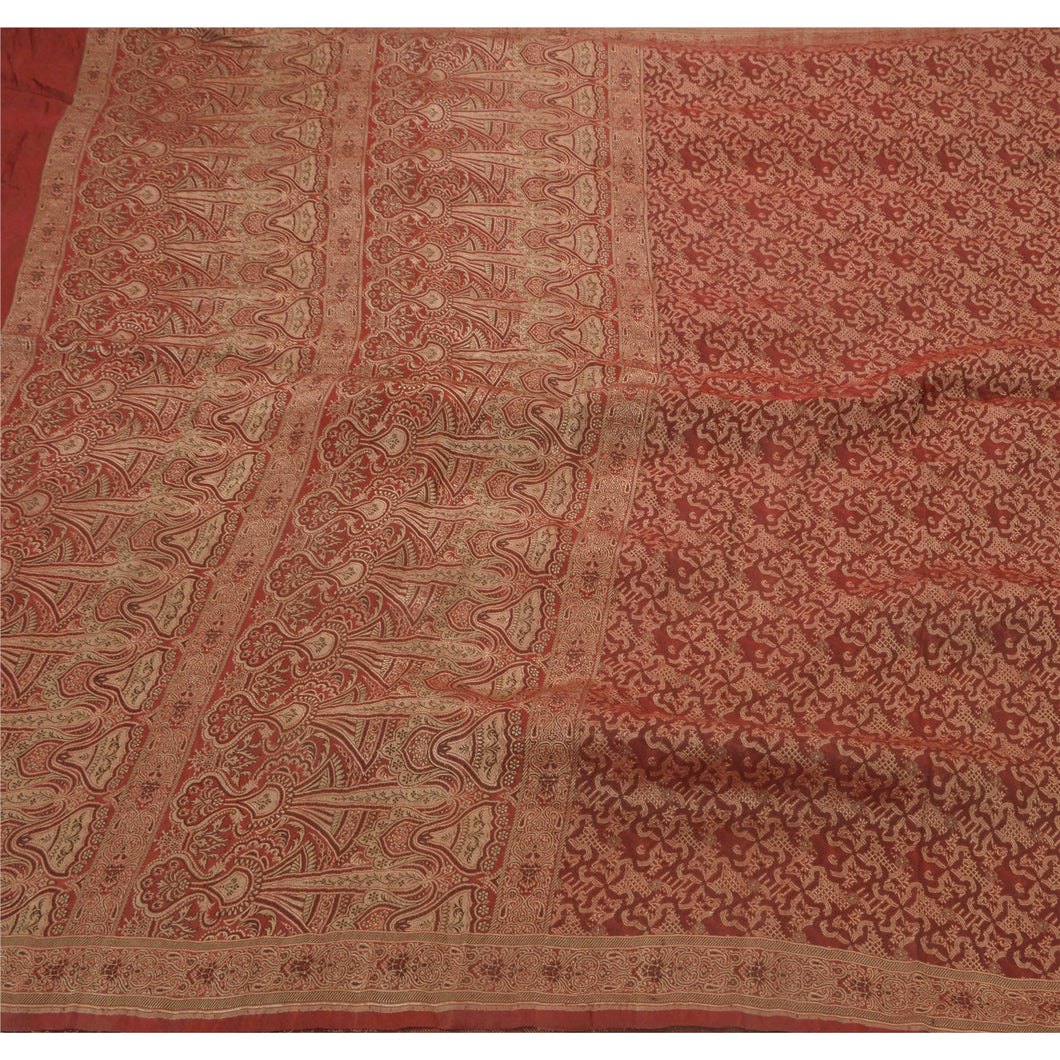 Heavy Saree Woven 100% Pure Satin Silk Fabric 5 Yard Sari