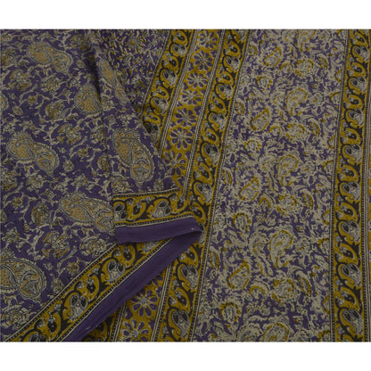 Sanskriti Vintage Heavy Saree 100% Pure Cotton Printed Work Blue Premium Sari