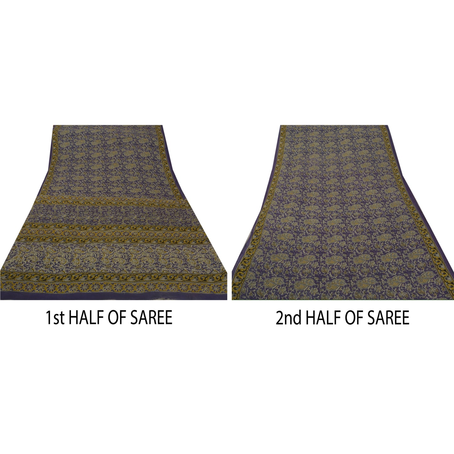 Sanskriti Vintage Heavy Saree 100% Pure Cotton Printed Work Blue Premium Sari