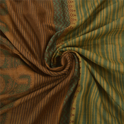 Sanskriti Vintage Heavy Saree 100% Pure Tussar Silk Printed Green Craft Sari