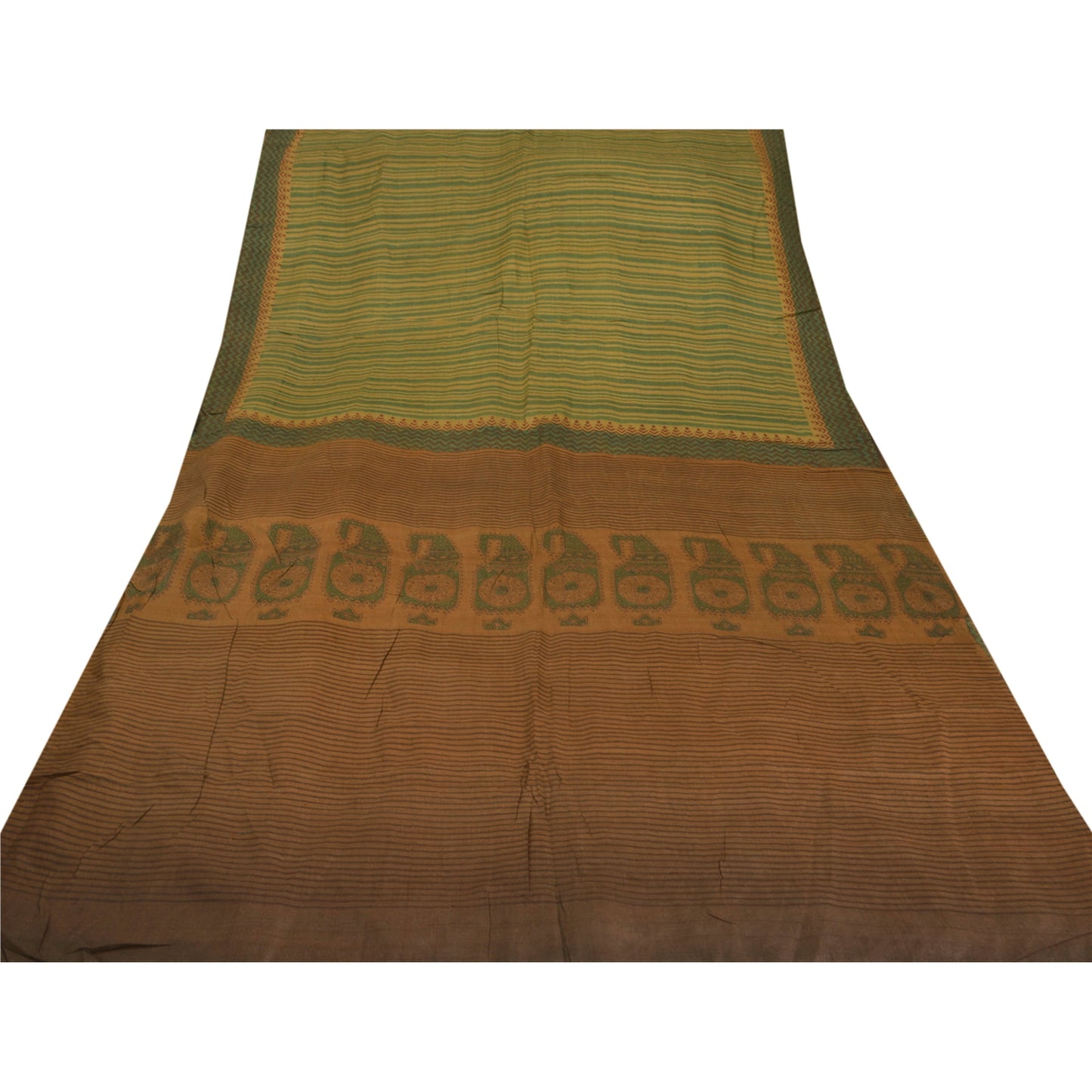 Sanskriti Vintage Heavy Saree 100% Pure Tussar Silk Printed Green Craft Sari