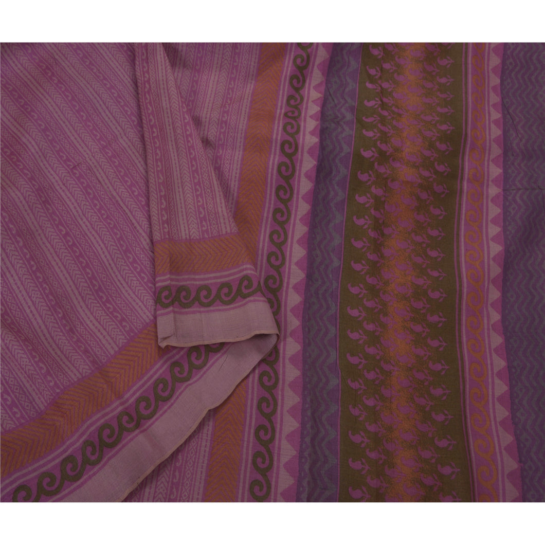 Sanskriti Vintage Heavy Saree 100% Pure Tussar Silk Craft Printed Pink Sari