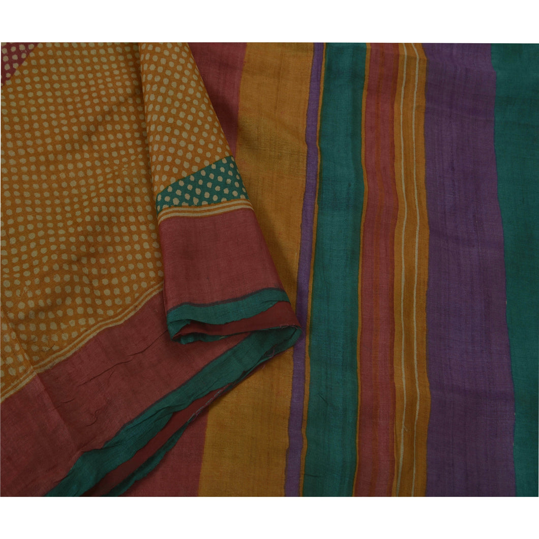 Heavy Saree Pure Tussar Silk Printed Craft Multicolor Sari