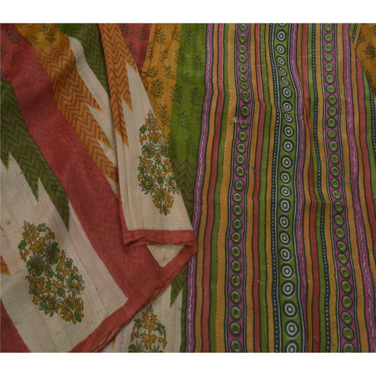 Sanskriti Vintage Multicolor Heavy Saree Pure Handloom Silk Printed Sustainable Fabric Sari