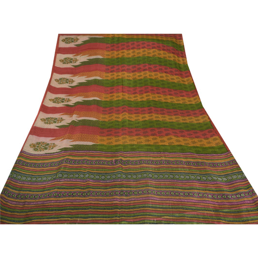 Sanskriti Vintage Multicolor Heavy Saree Pure Handloom Silk Printed Sustainable Fabric Sari