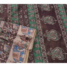 Load image into Gallery viewer, Sanskriti Vintage Brown Heavy Saree Cotton 5Yd Fabric Block Print Kalamkari Sari
