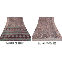 Load image into Gallery viewer, Sanskriti Vintage Brown Heavy Saree Cotton 5Yd Fabric Block Print Kalamkari Sari
