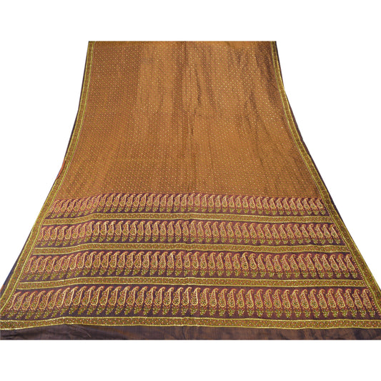 Sanskriti Vintage Purple Heavy Saree Pure Satin Silk Hand Bead Woven Sustainable Fabric Sari