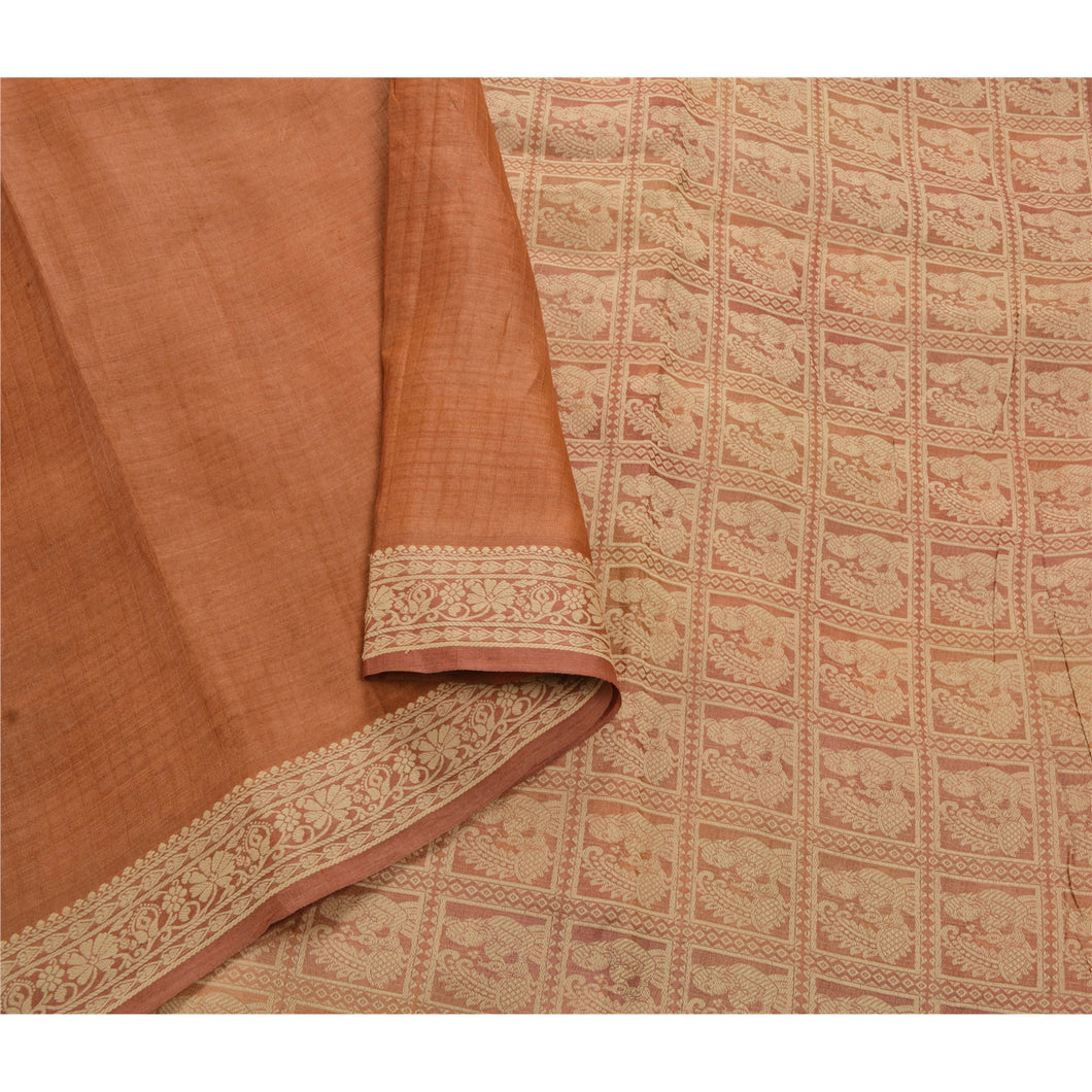 Sanskriti Vintage Orange Heavy Saree Pure Silk Craft Fabric Woven Baluchari Sari