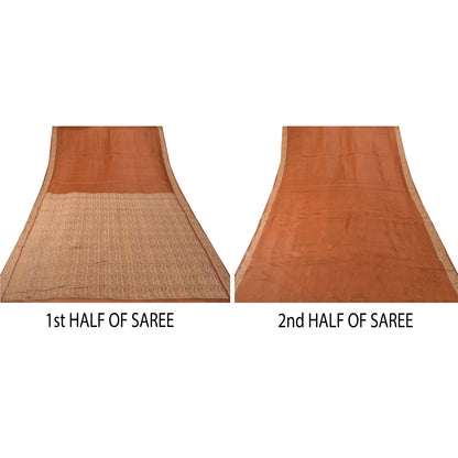 Санскритское винтажное оранжевое тяжелое сари из чистого шелка, экологически чистая ткань, тканое сари Балучари