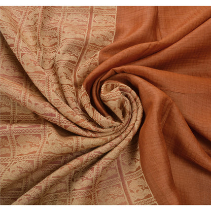 Санскритское винтажное оранжевое тяжелое сари из чистого шелка, экологически чистая ткань, тканое сари Балучари