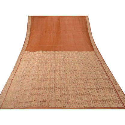 Санскритское винтажное оранжевое тяжелое сари из чистого шелка, экологически чистая ткань, тканое сари Балучари