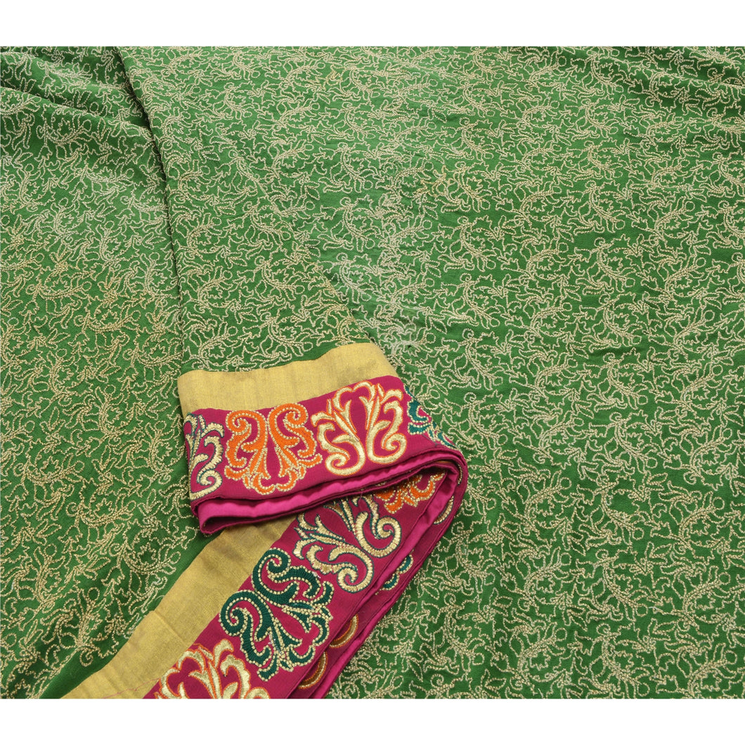 Sanskriti Vintage Green Heavy Saree Pure Georgette Silk Fabric Hand Beaded Sari