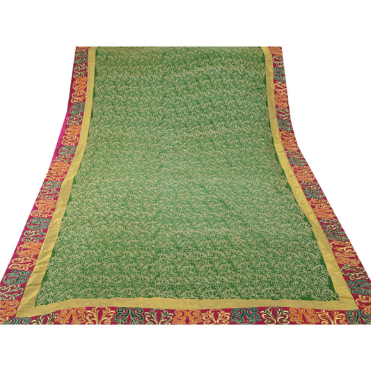 Sanskriti Vintage Green Heavy Saree Pure Georgette Silk Sustainable Fabric Hand Beaded Sari