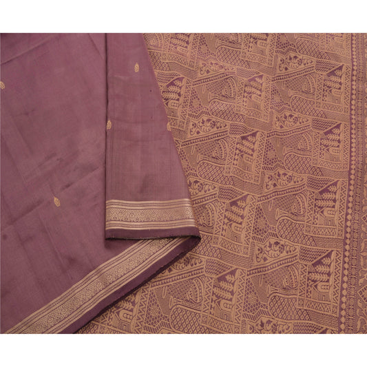 Sanskriti Vintage Mauve Heavy Saree Pure Silk Craft Sustainable Fabric Woven Cultural Sari