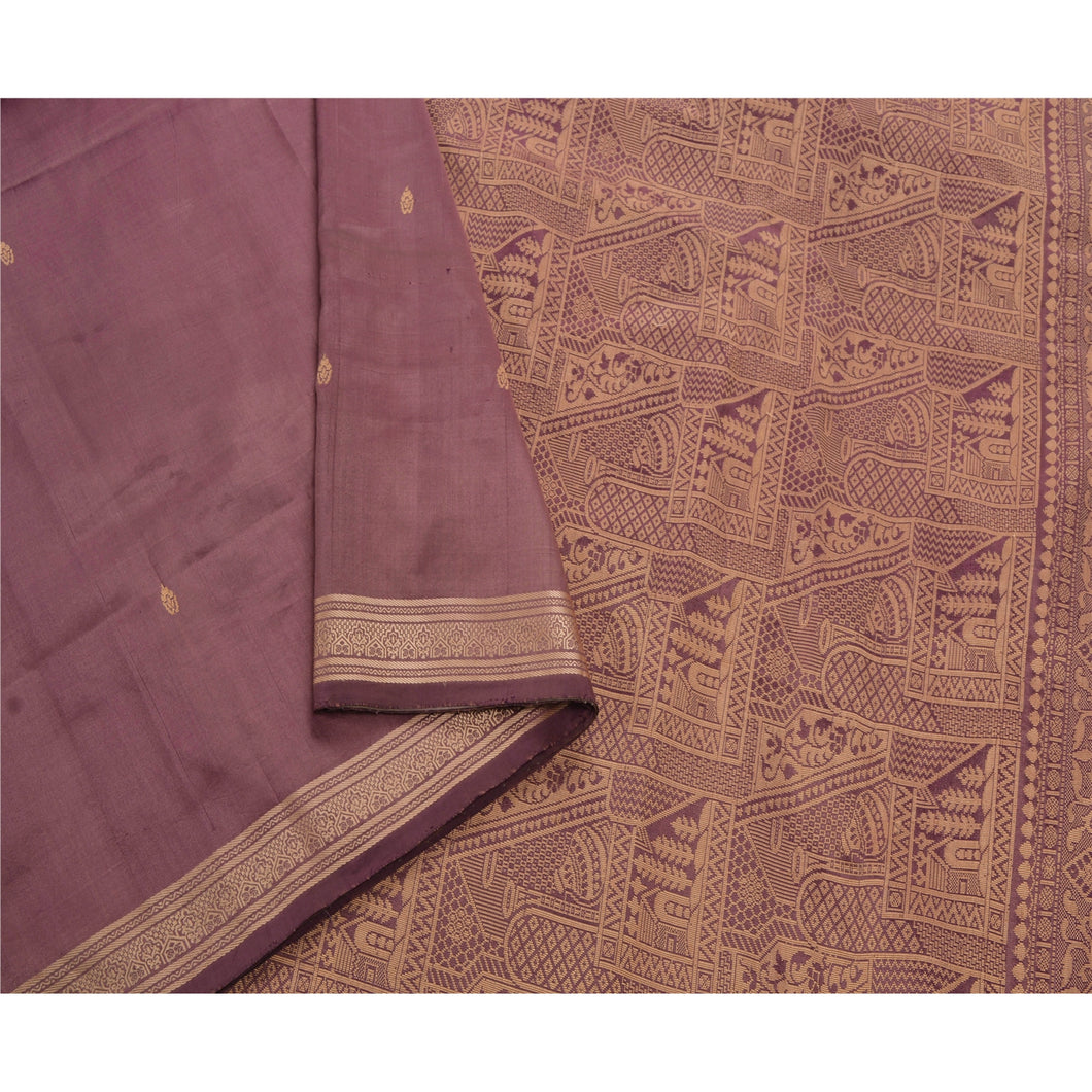 Sanskriti Vintage Mauve Heavy Saree Pure Silk Craft Fabric Woven Cultural Sari
