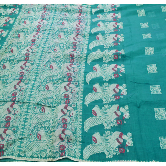 Sanskriti Vintage Green Heavy Saree Pure Cotton Woven Craft Sustainable Fabric Ethnic Sari
