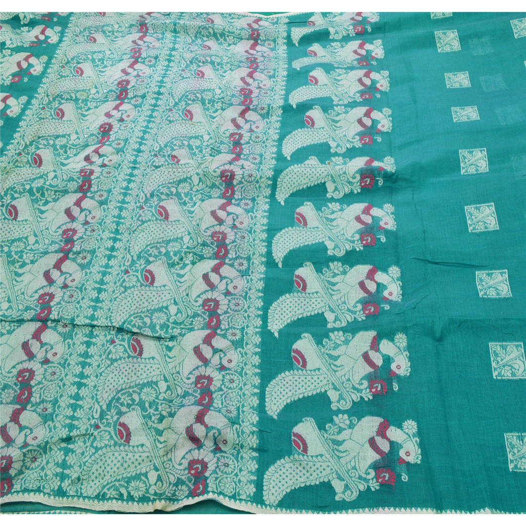 Sanskriti Vintage Green Heavy Saree Pure Cotton Woven Craft Fabric Ethnic Sari