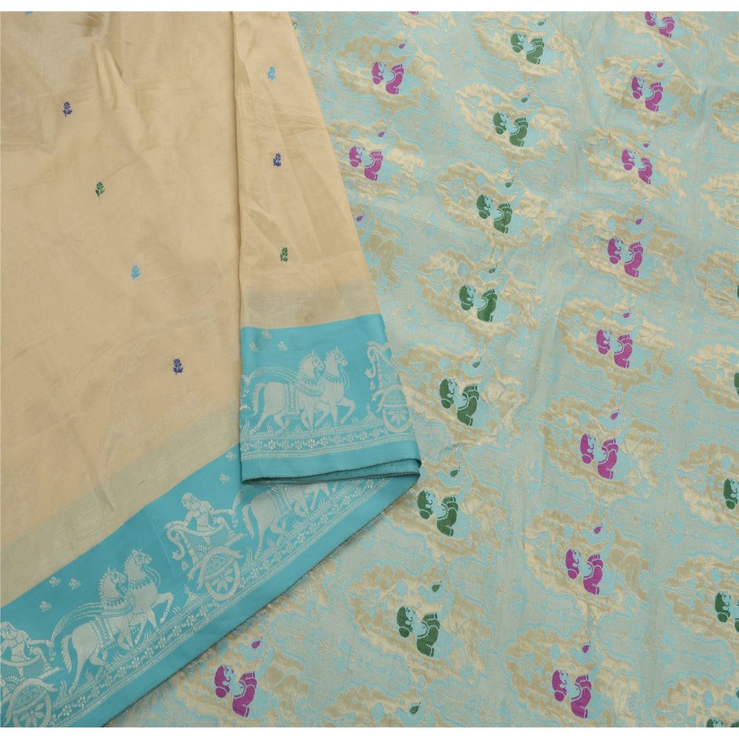 Golden Heavy Saree Art Silk Woven Craft 5 Yd Fabric Sari