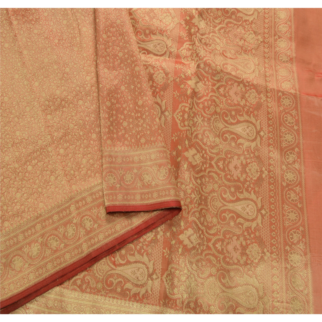 Peach Heavy Saree Art Silk Zari Woven Craft Fabric Ethnic Sari