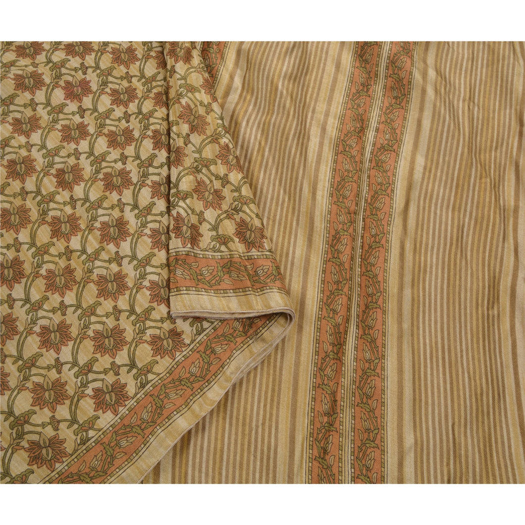 Cream Heavy Saree Woolen Woven Warli Art Sari Craft Fabric
