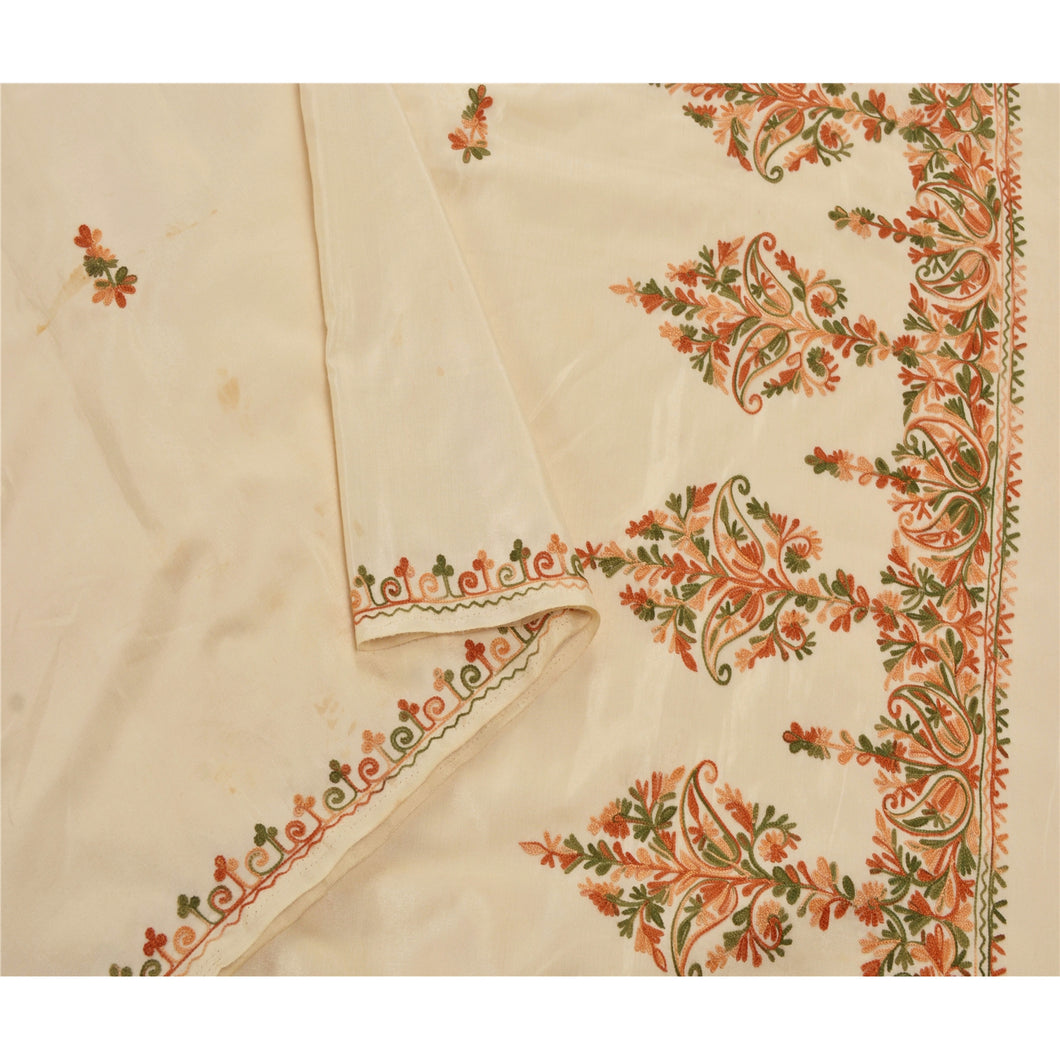Cream Heavy Saree Art Silk Handmade Ari Work Fabric Sari
