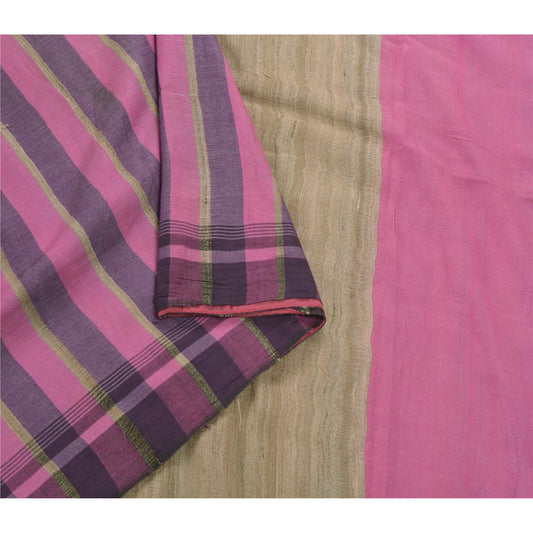 Sanskriti Vintage Pink Heavy Saree Blend Cotton Woven Sustainable Fabric Woven 5 Yard Sari